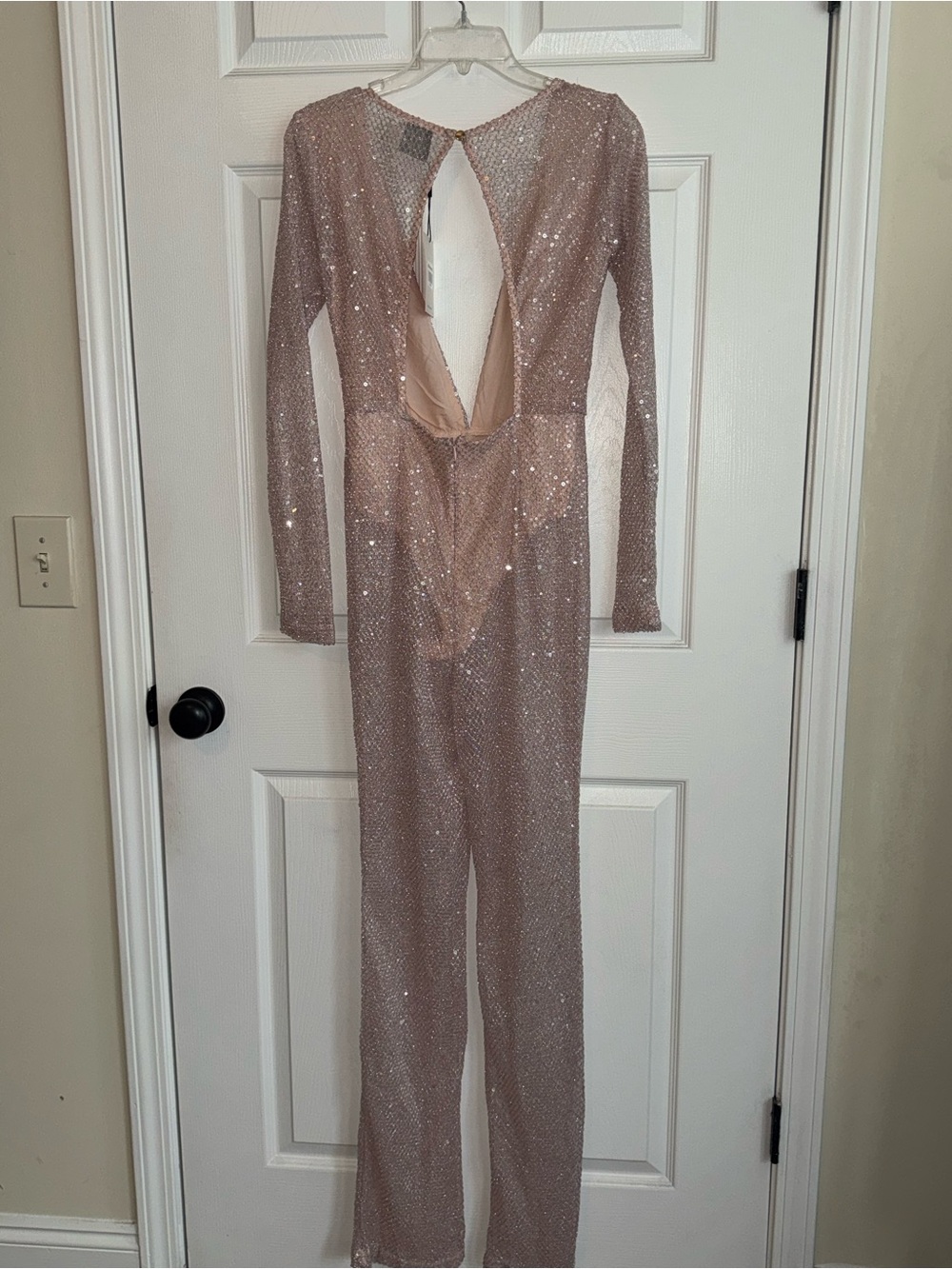 Hello Molly Rose Blush Sequin Plunge Jumpsuit - Picture 3 of 3
